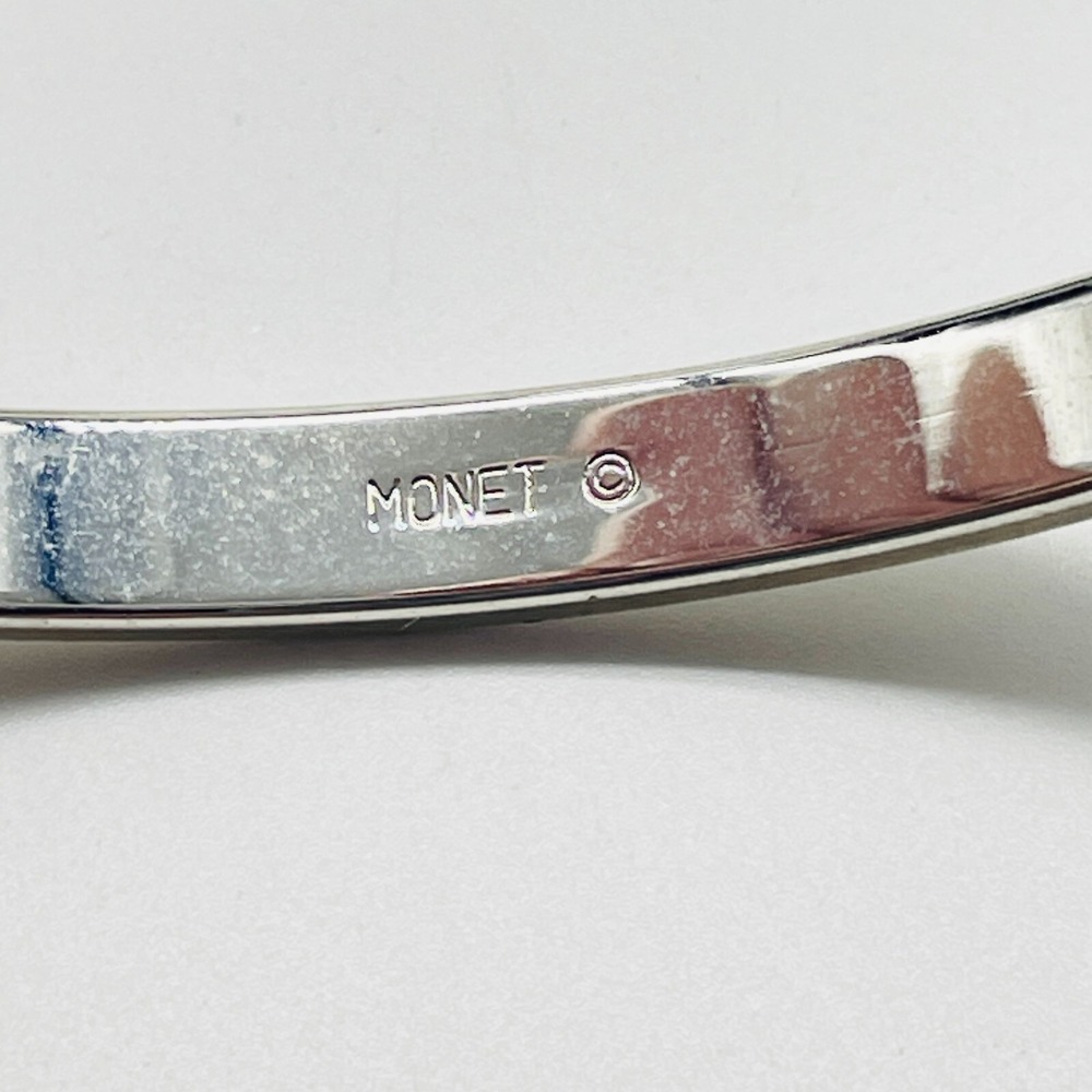 Monet Silver Tone Bangle Bracelets Lot of 2 Thin Stackable Signed Vintage - Picture 13 of 14